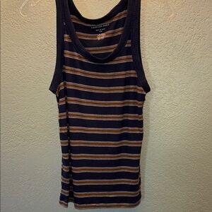 American Eagle Outfitters Navy and Orange Striped Tank Top